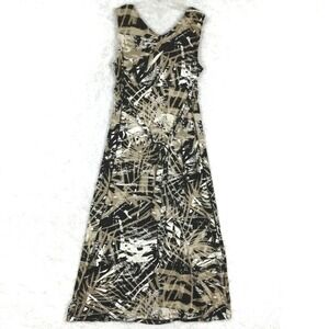 Notations Womens Dress Maxi Beige Black Abstract Print Tie Sleeveless Petite XLP